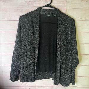 Verve Open Front Black Silver White Metallic Knit Cardigan Size 1X‎